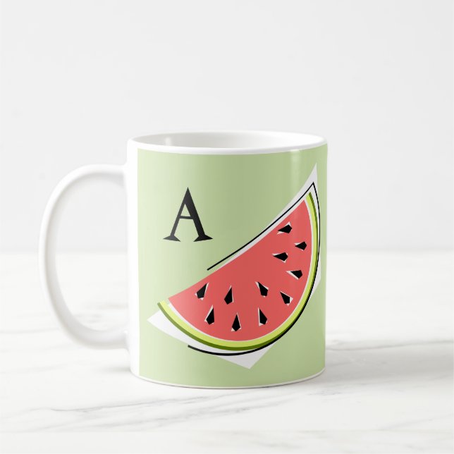 Caneca De Café Monograma de Fatia Verde de Melancia (Esquerda)