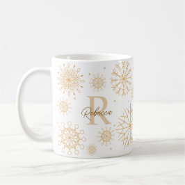 Caneca De Café Monograma de floco de neve elegante de inverno em 