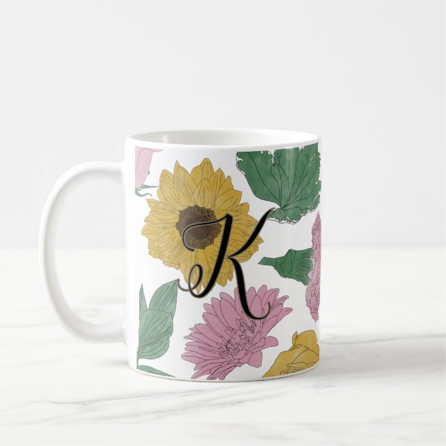 Caneca De Café Monograma de Flores Listradas (Esquerda)