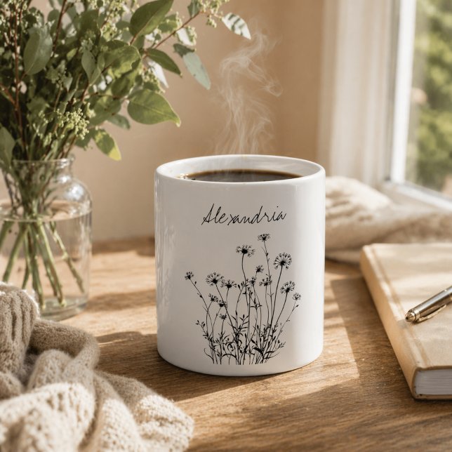 Caneca De Café Monograma de Flores Silvestres Simples (Criador carregado)