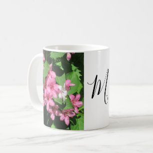 Caneca De Café Monograma de Fotografia com Flor Rosa