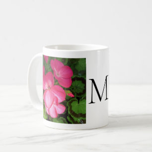 Caneca De Café Monograma de Fotografias com Flor Rosa Girassol