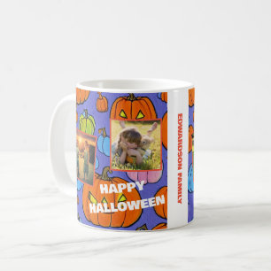Caneca De Café Monograma de fotos da família Feliz Hallloween