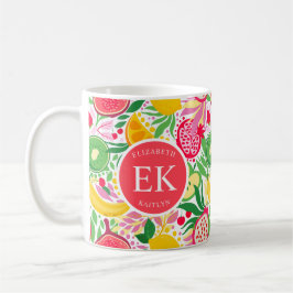 Caneca De Café Monograma de Fruta tropical Padrão de Verão de Aqu