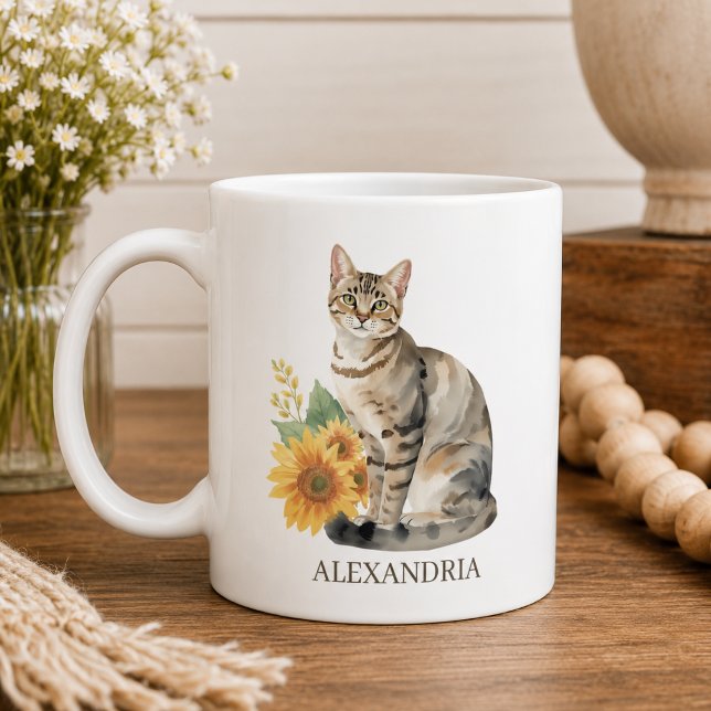Caneca De Café Monograma de Gato Listrado (Criador carregado)