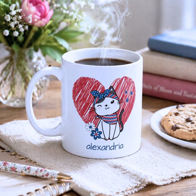 Caneca De Café Monograma de Gato Patriota  (Criador carregado)