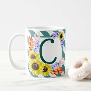 Caneca De Café Monograma de Girassol Tiras de Teto