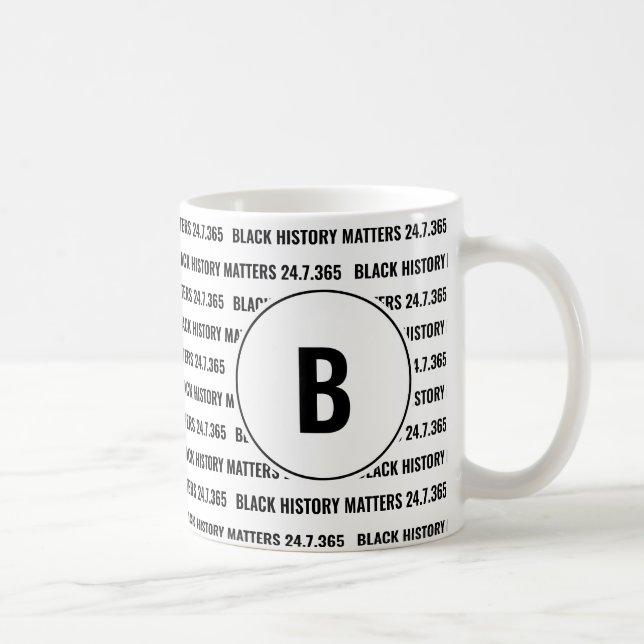 Caneca De Café Monograma de Histórico Preto Personalizado (Direita)