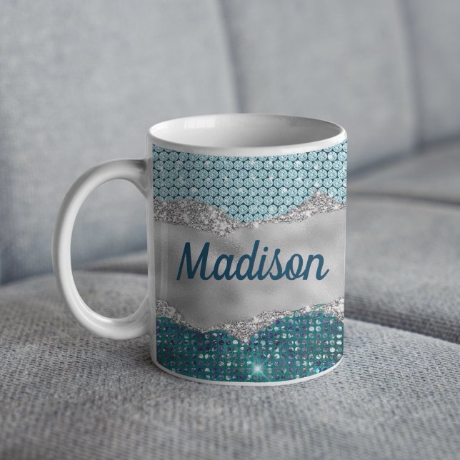 Caneca De Café Monograma de hortelã verde-cinzenta verde-relva (Criador carregado)