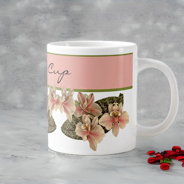 Caneca De Café Monograma de Imagem Botânica Orquídea de Peach Vin (Criador carregado)