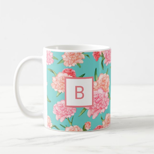 Caneca De Café Monograma de Impressão de Cravo Rosa (Esquerda)