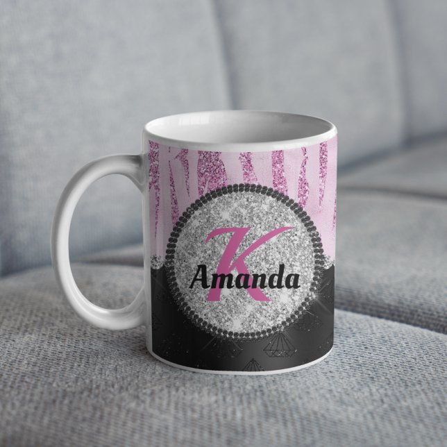 Caneca De Café Monograma de impressão em animais cinza-preto-colo (Criador carregado)