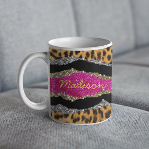 Caneca De Café monograma de impressão rosada a na moda, cor-de-ro
