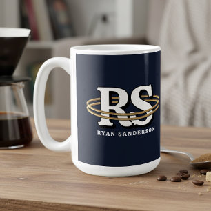 Caneca De Café Monograma de iniciais em órbita dourada em qualque