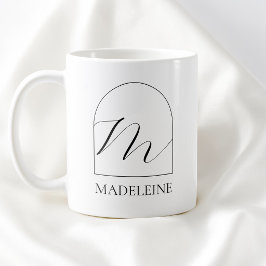 Caneca De Café Monograma de Inicial de Nome M em Script Preto Arc