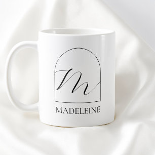 Caneca De Café Monograma de Inicial de Nome M em Script Preto Arc