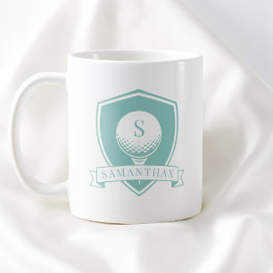 Caneca De Café Monograma de Inicial de Nome Moderno Azul Verde Me