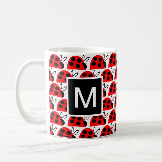 Caneca De Café Monograma de Ladybug Preto-Vermelho Cinto (Esquerda)