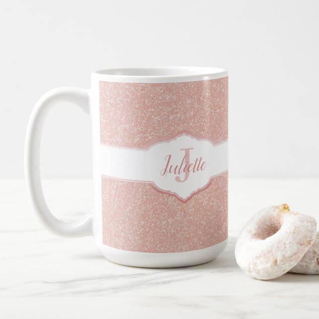 Caneca De Café Monograma de Largura Rosa (Com Donut)