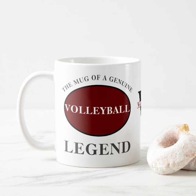 Caneca De Café Monograma de lenda de vôlei adiciona seu nome Aniv (Com Donut)