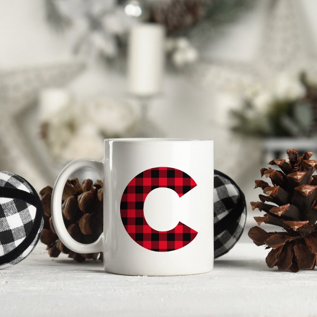Caneca De Café Monograma de Letra C Maiúscula em Xadrez Búfalo Ve (Letter C Monogram)