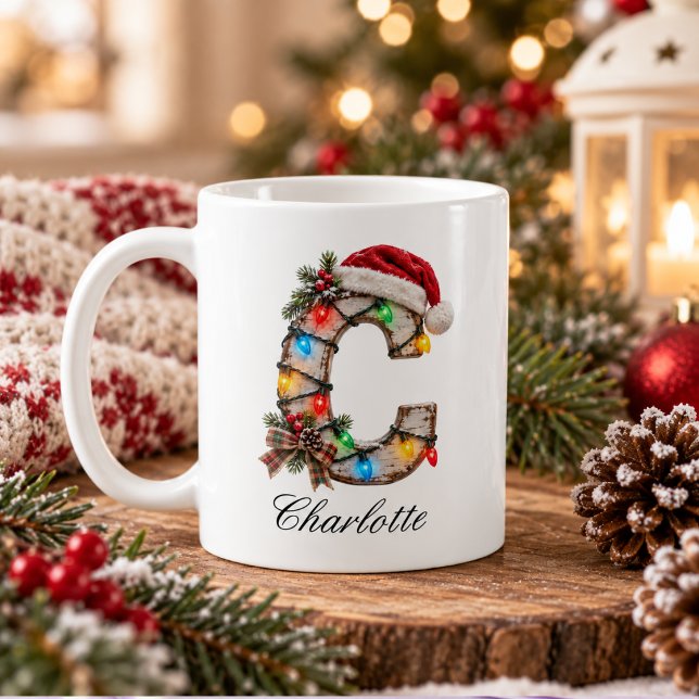 Caneca De Café Monograma de Letra C Rústica de Natal (Rustic Festive Christmas Monogram Letter C Coffee Mug
)