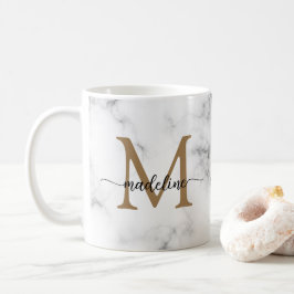 Caneca De Café Monograma de Letra de Menina em Ouro Mármore Moder