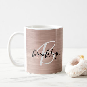 Caneca De Café Monograma de Letra em Metal com Rosa Dourado
