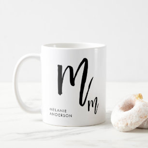 Caneca De Café Monograma de Letra em Preto e Branco