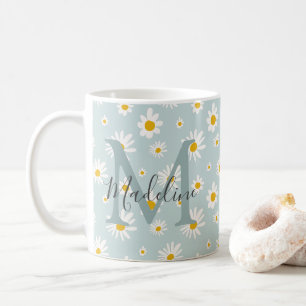 Caneca De Café Monograma de Letra em Script Azul Minimalista Chic