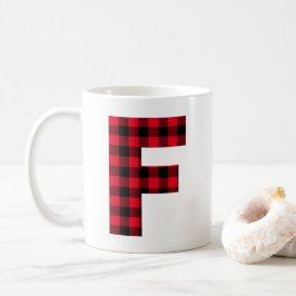 Caneca De Café Monograma de letra F em negrito em Xadrez Búfalo V