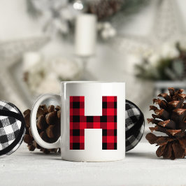 Caneca De Café Monograma de letra H em negrito com xadrez de búfa