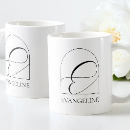 Caneca De Café Monograma de Letra Inicial E em Script Preto Arco 