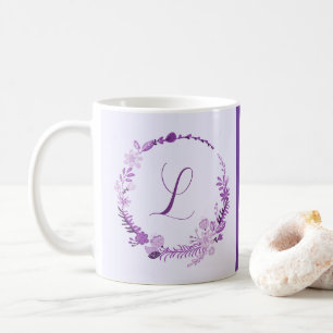 Caneca De Café Monograma de Letra Inicial Floral Roxo Elegante Ch