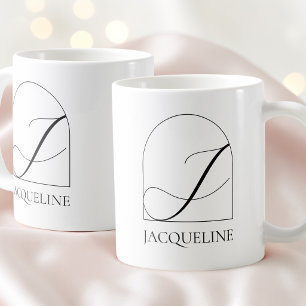Caneca De Café Monograma de Letra Inicial J em Script Preto Arco
