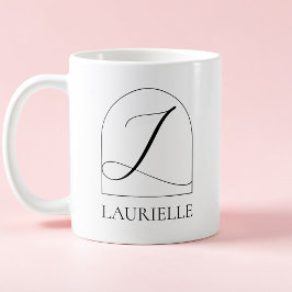Caneca De Café Monograma de Letra Inicial L em Script Preto Arco 