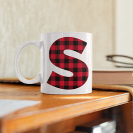 Caneca De Café Monograma de letra S em negrito com xadrez de búfa