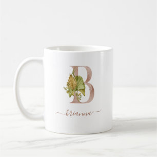 Caneca De Café Monograma de Letra Tropical em Aquarela Boho "B"