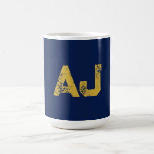 Caneca De Café Monograma de Letras Iniciais Dourado & Azul Simple