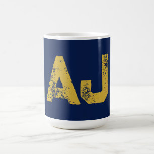Caneca De Café Monograma de Letras Iniciais Dourado e Azul Simple