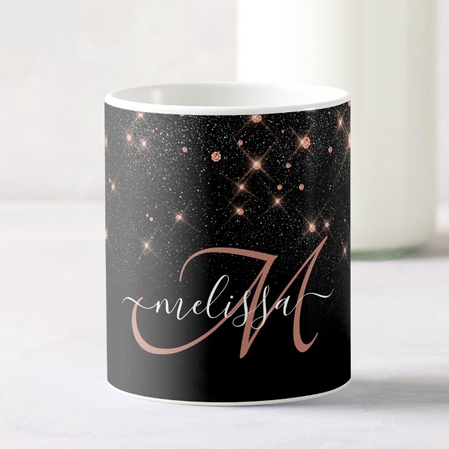 Caneca De Café Monograma de luxo elegante com brilho Dourado Glit (Criador carregado)