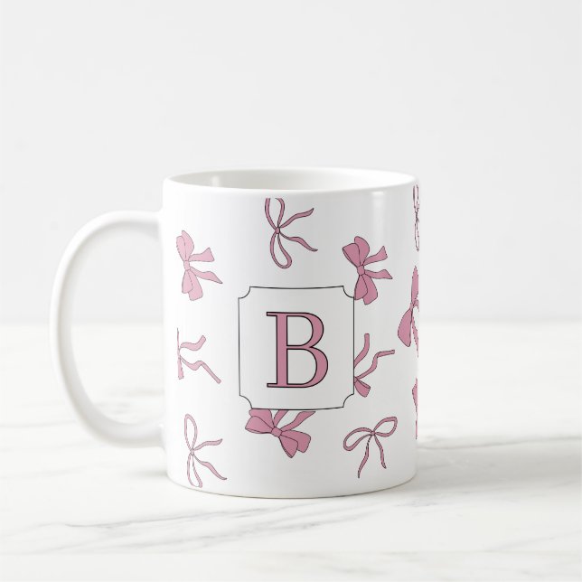 Caneca De Café Monograma de mãos esquerda e direita com laços ros (Esquerda)