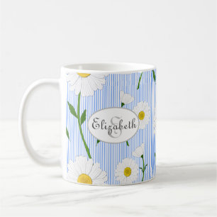 Caneca De Café Monograma de margaridas de Verão Padrão Espelho 