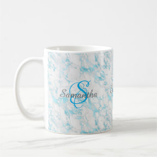 Caneca De Café Monograma de Mármore Turquesa