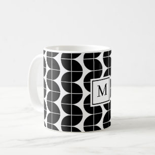 Caneca De Café Monograma de Meio século Moderno de Abstrato Preto