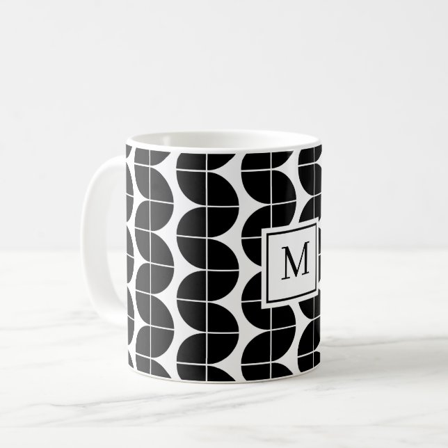 Caneca De Café Monograma de Meio século Moderno de Abstrato Preto (Frente Esquerda)
