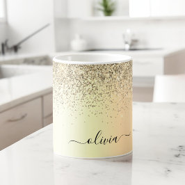Caneca De Café Monograma de Metal Brilho Dourado Nome Glam