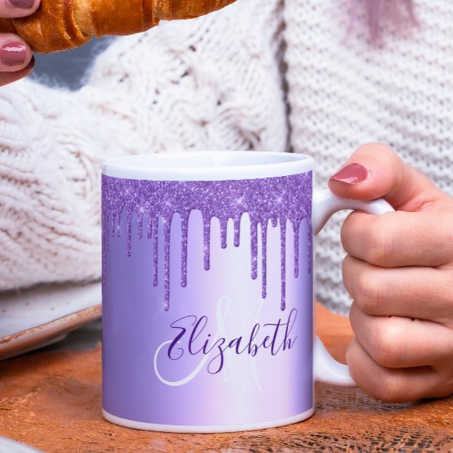 Caneca De Café Monograma de Metal com Gotas de Brilho Violeta Rox (Criador carregado)