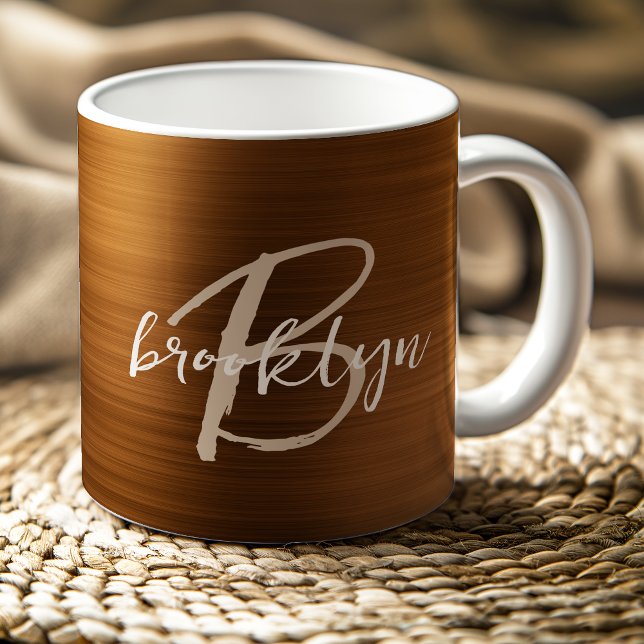 Caneca De Café Monograma de Metal Escovado Laranja Queimado em Le (Criador carregado)