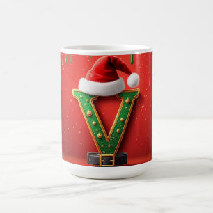 Caneca De Café Monograma de Natal Chapéu do Papai Noel V Para Pre